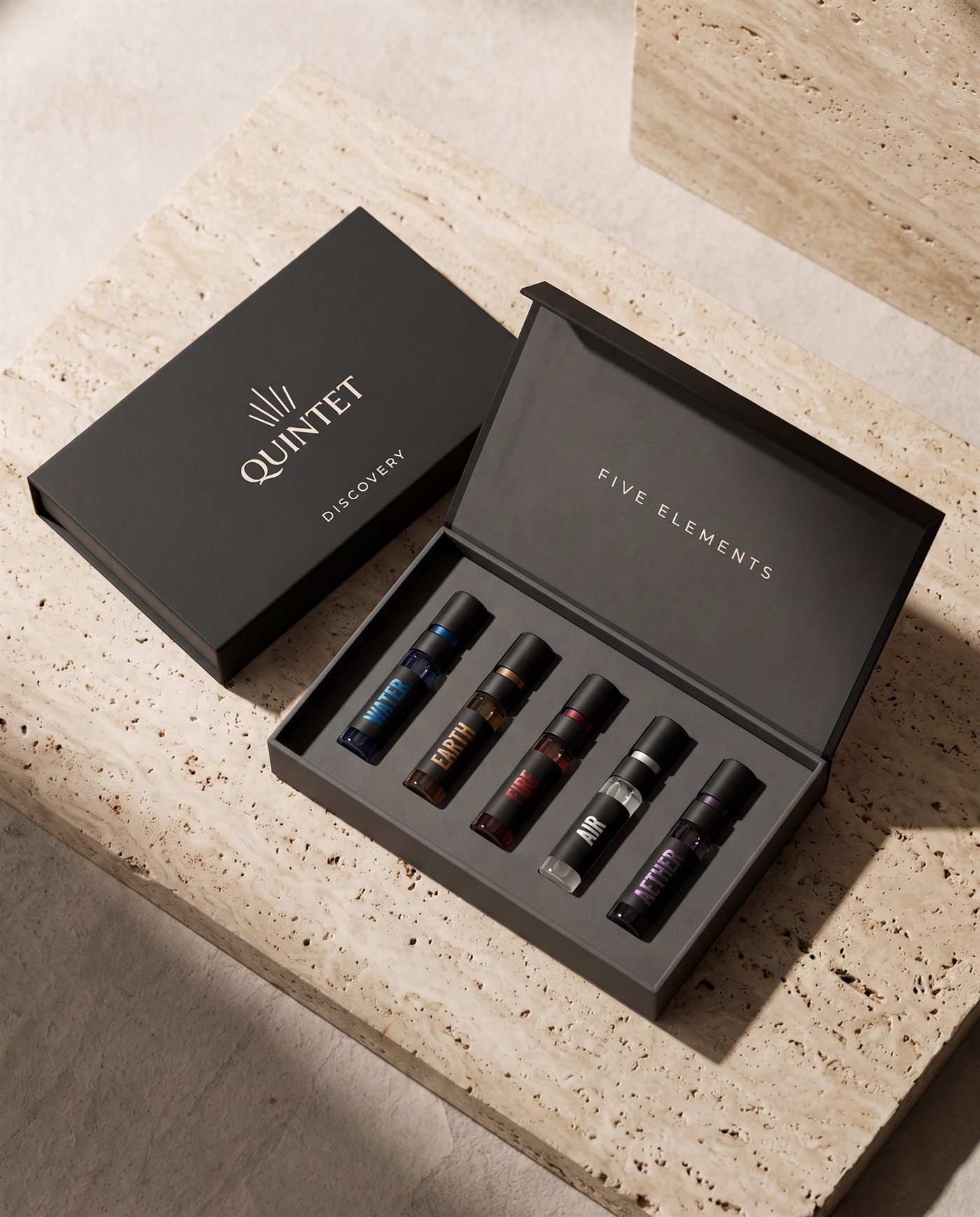 The Discovery Set — five 2ml QUINTET vials in a slim presentation box